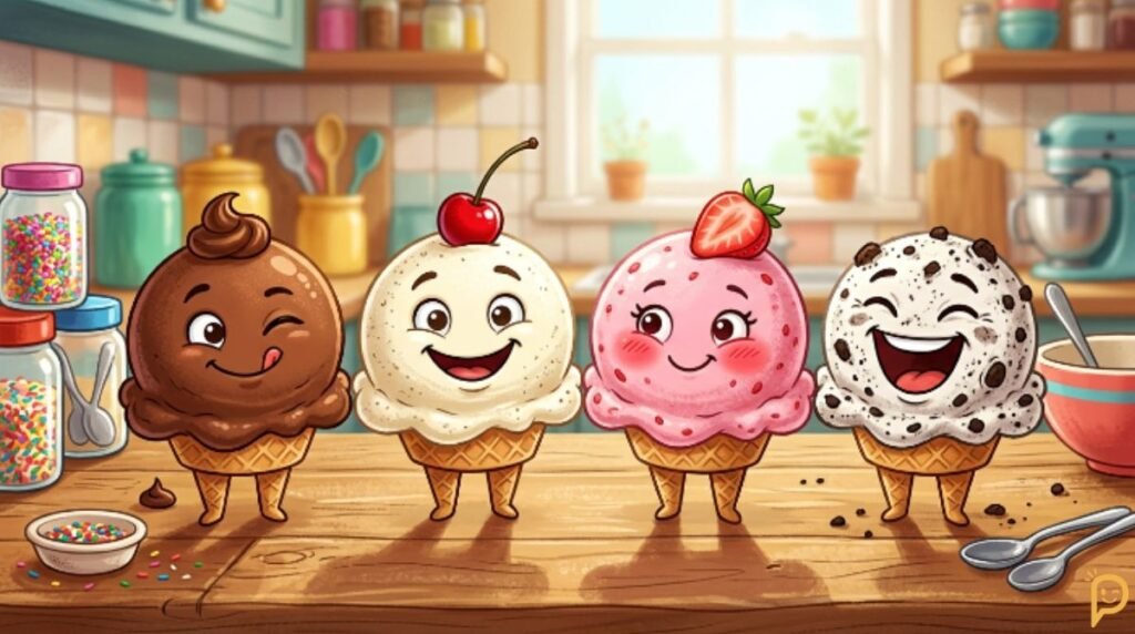 Chocolate, Vanilla, Strawberry & Cookies and Cream Puns