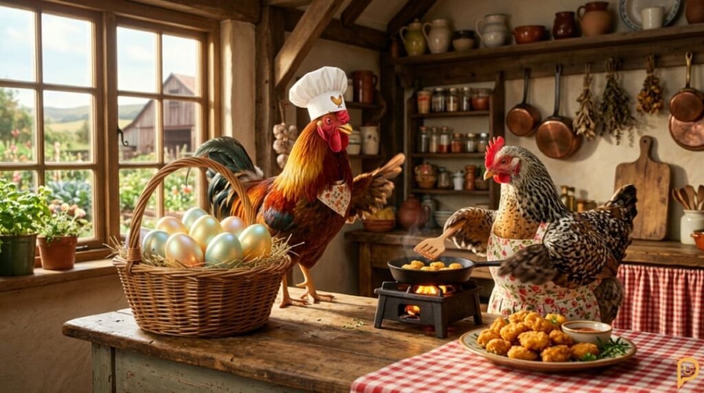 Egg, Fried Chicken, Rooster, Hen, and Food Puns